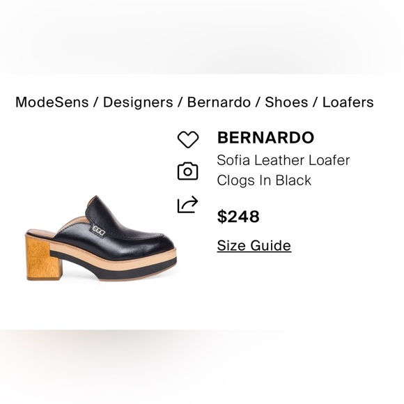 BERNARDO Sofia Leather Wood Loafer Clogs In Black Size 7.5M - Picture 3 of 5